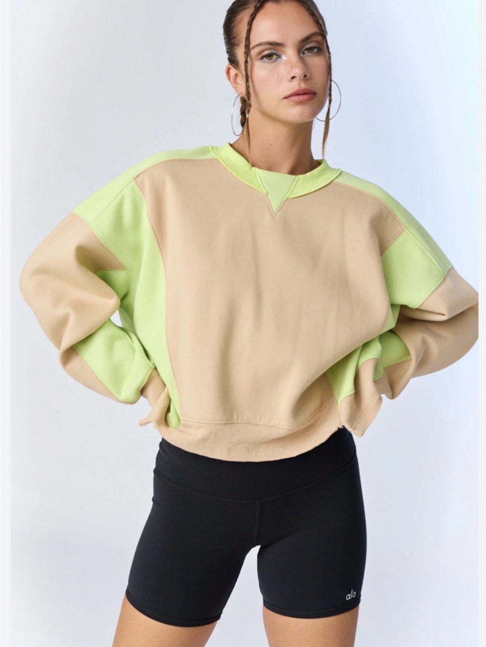 Free People Intercept Colorblock Pullover Sweatshirt Sesame Limezest Size M A26